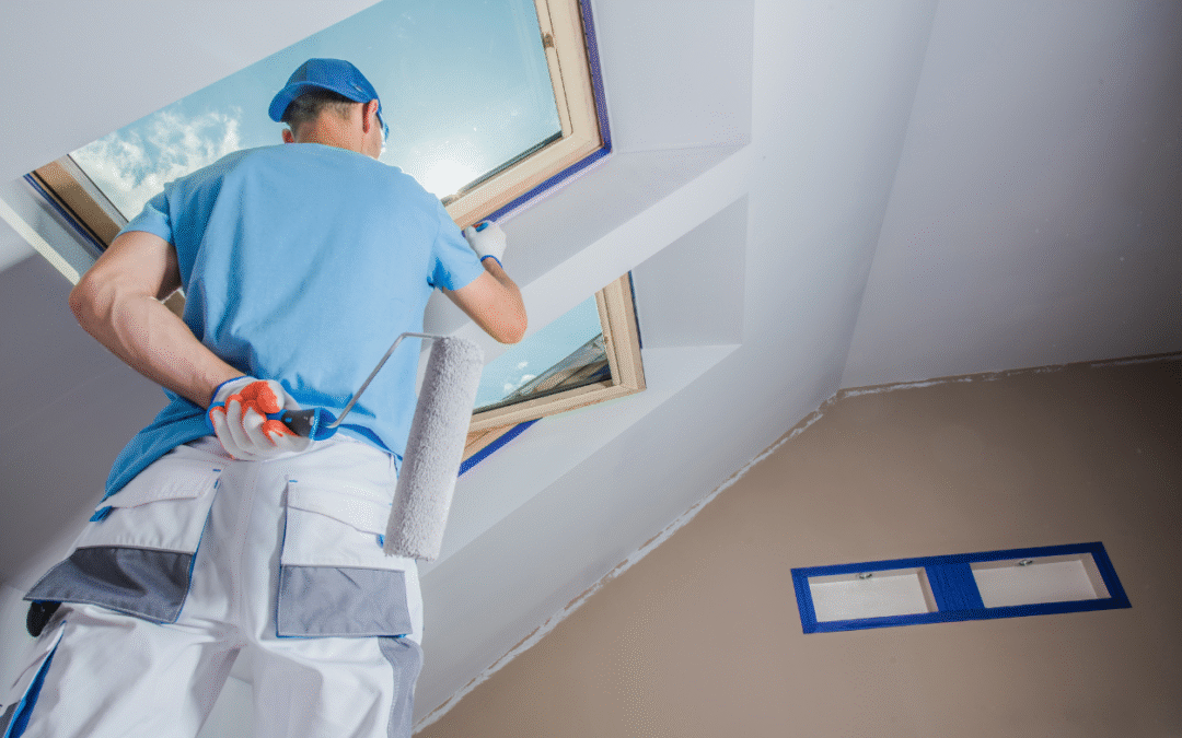 Painter painting a window